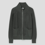 8 seconds Garment Washing High Neck Zip-Up Cardigan — Khaki