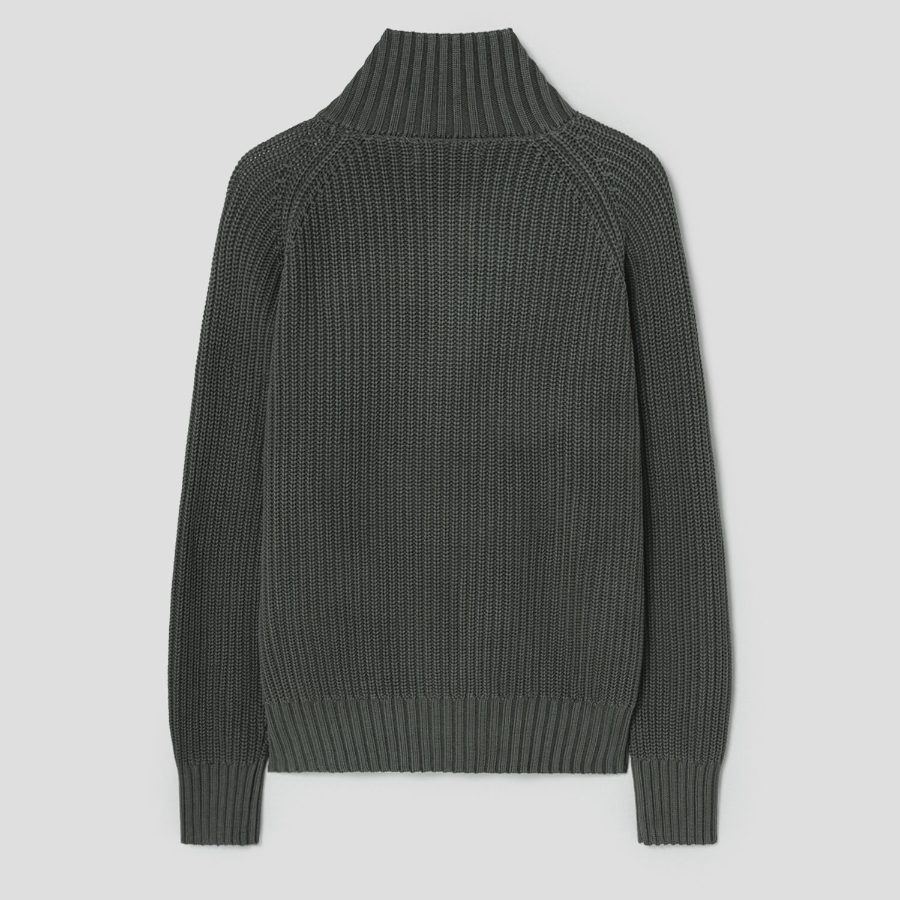 8 seconds Garment Washing High Neck Zip-Up Cardigan — Khaki