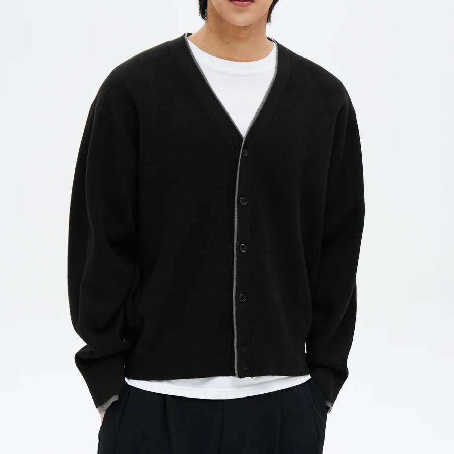 8 seconds Color Block Layered Button Cardigan — Black