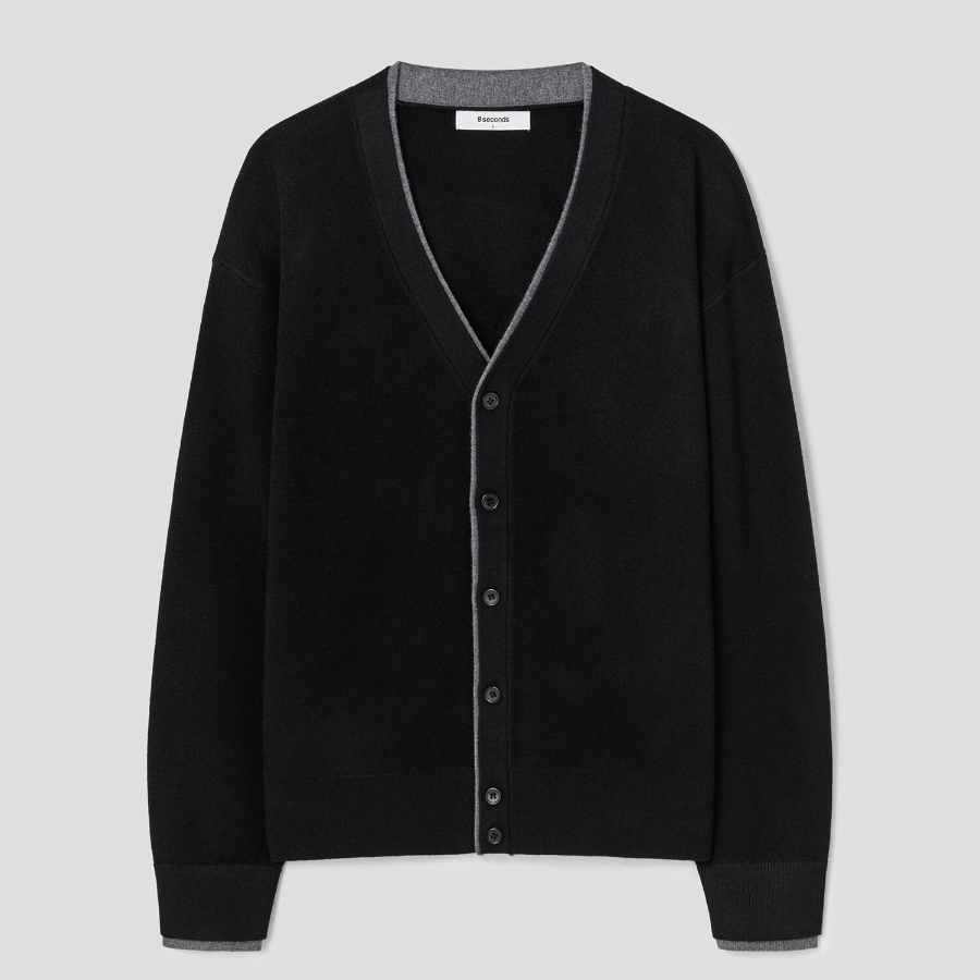 8 seconds Color Block Layered Button Cardigan — Black