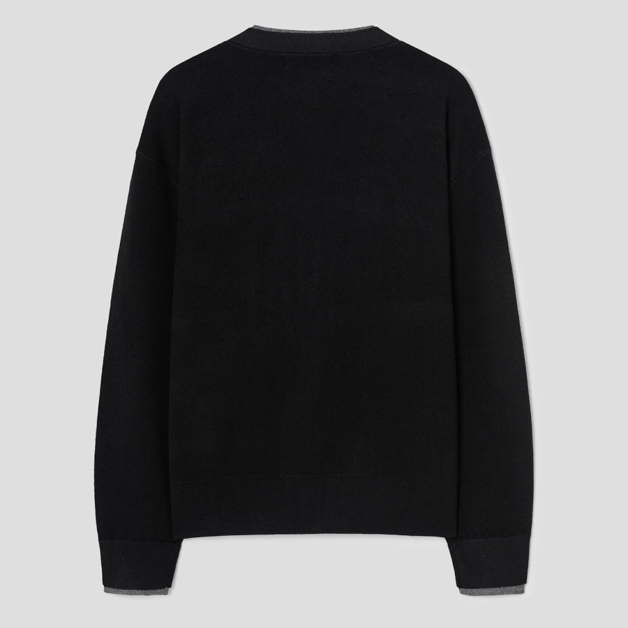 8 seconds Color Block Layered Button Cardigan — Black