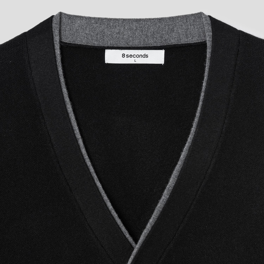 8 seconds Color Block Layered Button Cardigan — Black