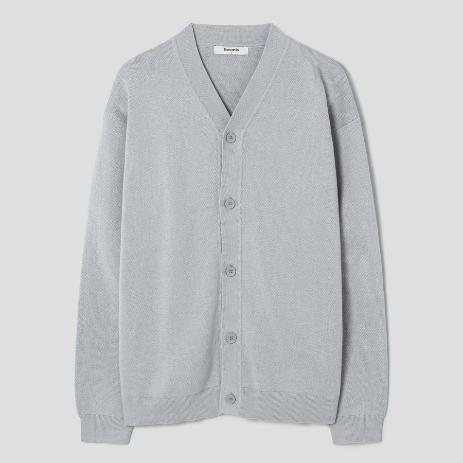 8 seconds Double-Faced Y-Neck Basic Cardigan — Light Grey