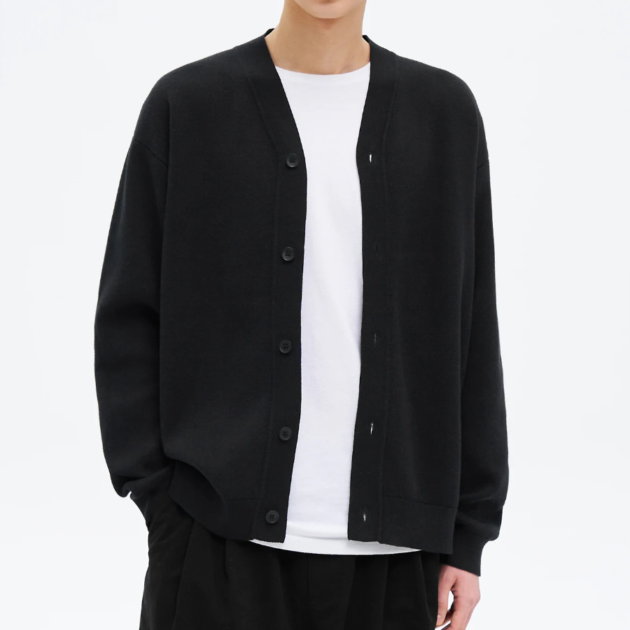 8 seconds Double-Faced Y-Neck Basic Cardigan — Black