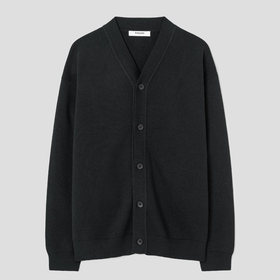 8 seconds Double-Faced Y-Neck Basic Cardigan — Black