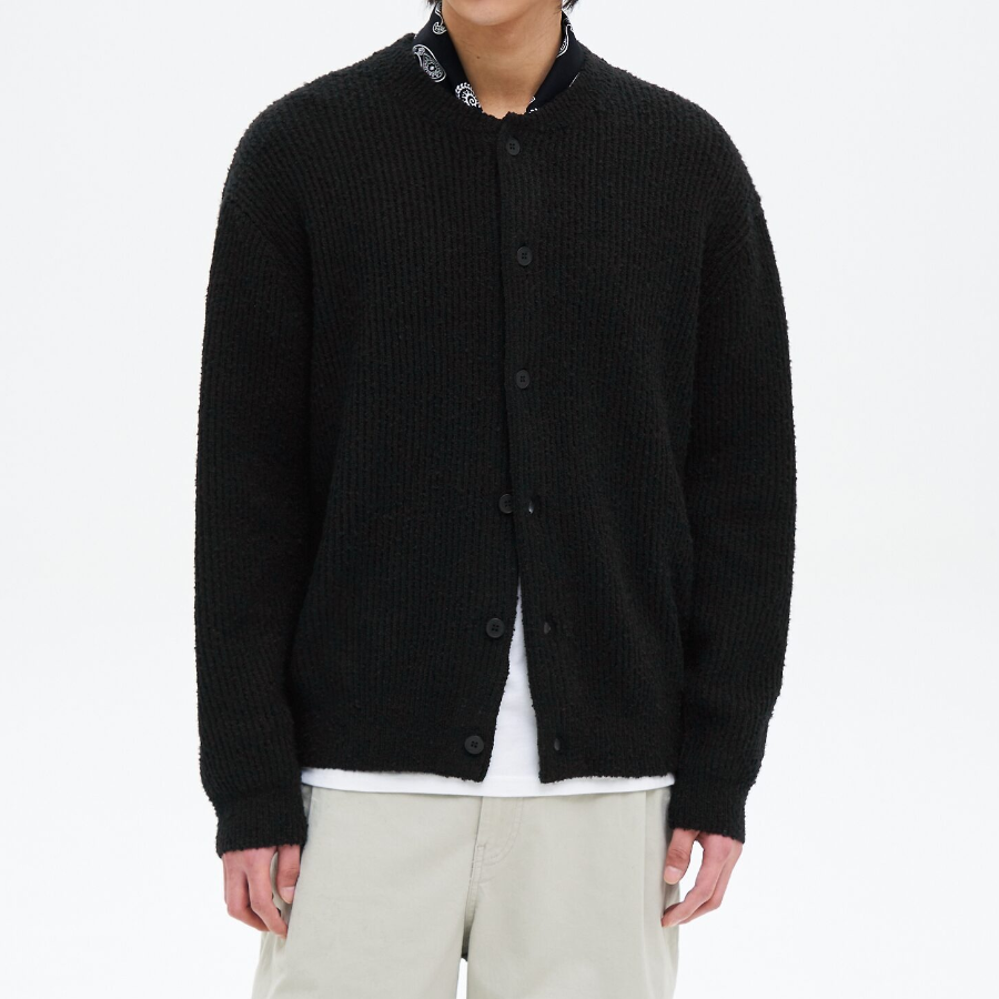 8 seconds Bouclé Round Button Cardigan — Black