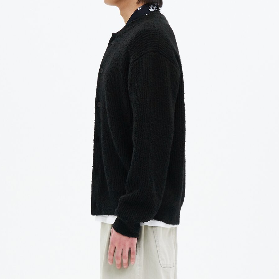 8 seconds Bouclé Round Button Cardigan — Black