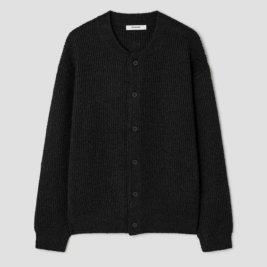 8 seconds Bouclé Round Button Cardigan — Black