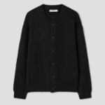 8 seconds Bouclé Round Button Cardigan — Black