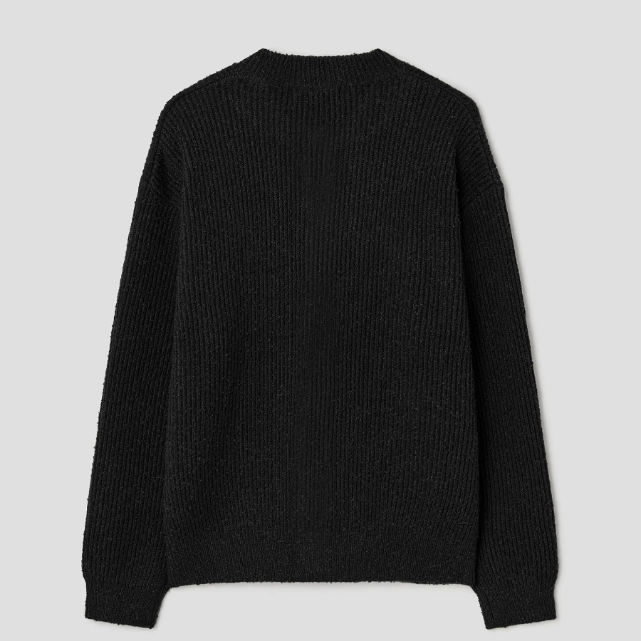 8 seconds Bouclé Round Button Cardigan — Black