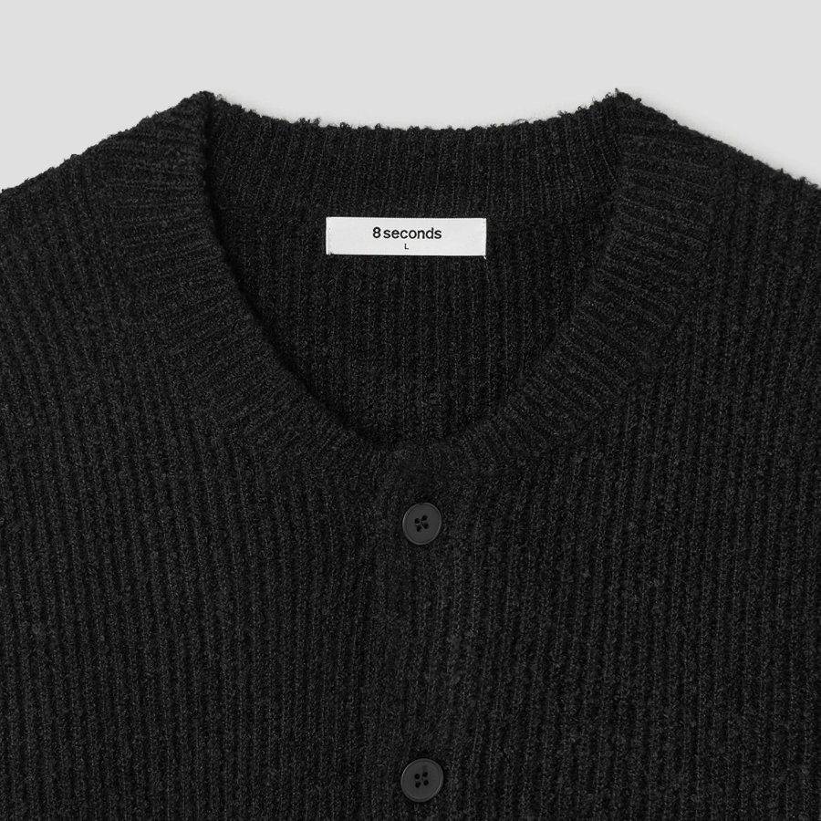 8 seconds Bouclé Round Button Cardigan — Black