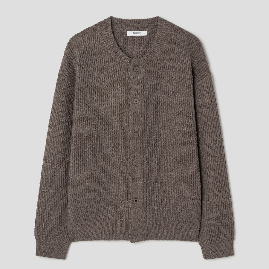 8 seconds Bouclé Round Button Cardigan — Brown