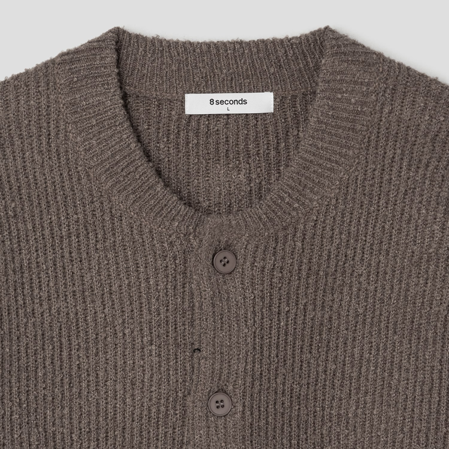 8 seconds Bouclé Round Button Cardigan — Brown