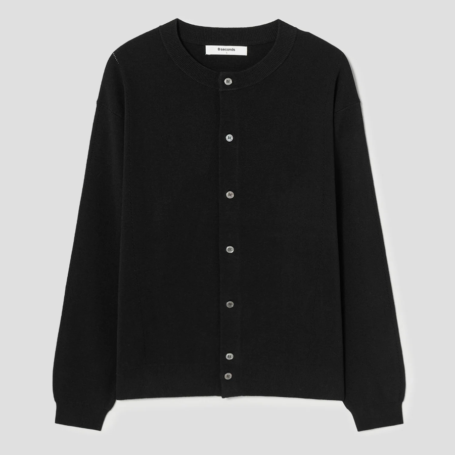 8 seconds Openwork Detail Round Cardigan — Black