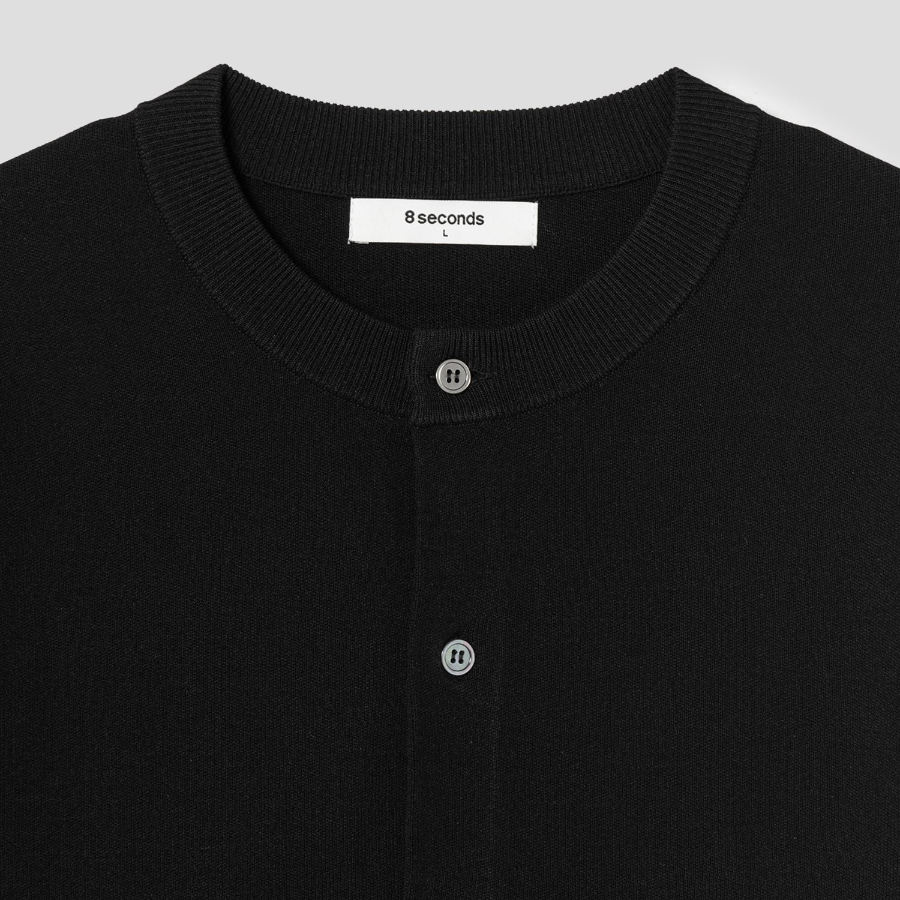 8 seconds Openwork Detail Round Cardigan — Black