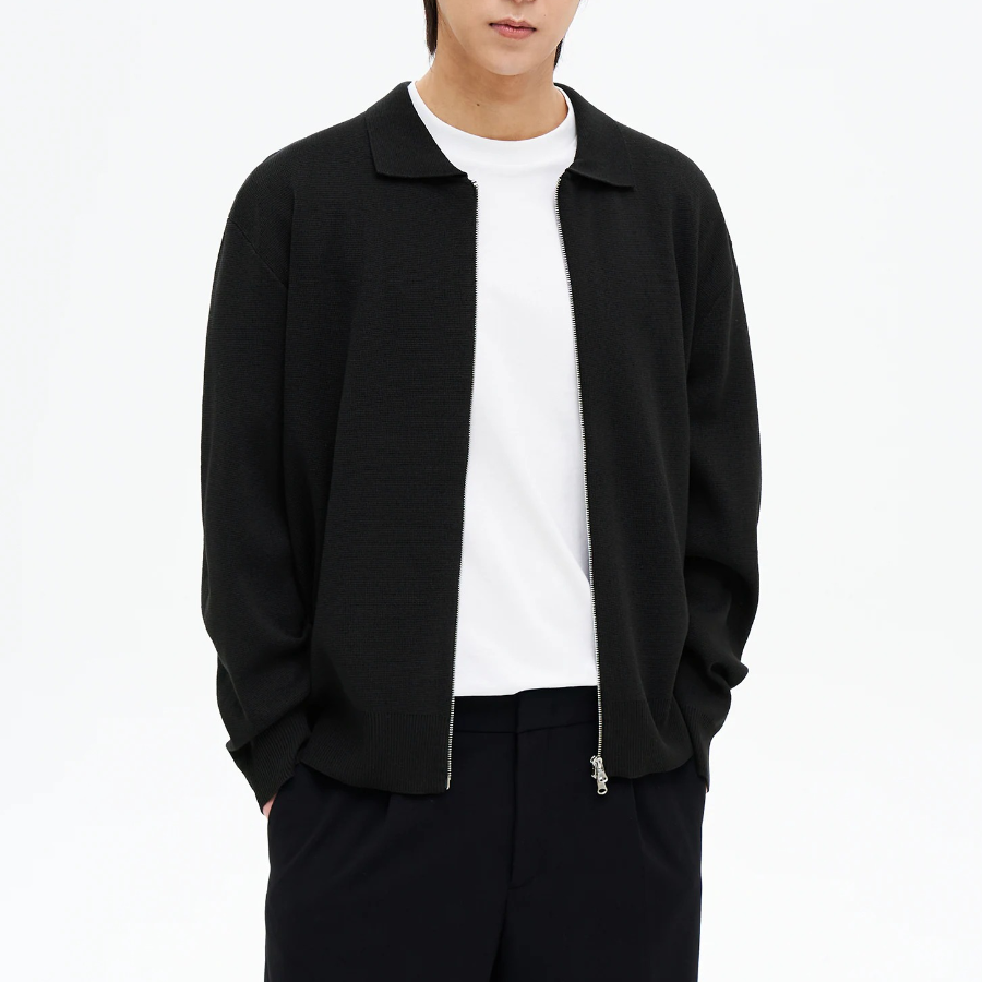 8 seconds Half Milano Collar Zip-Up Cardigan — Black