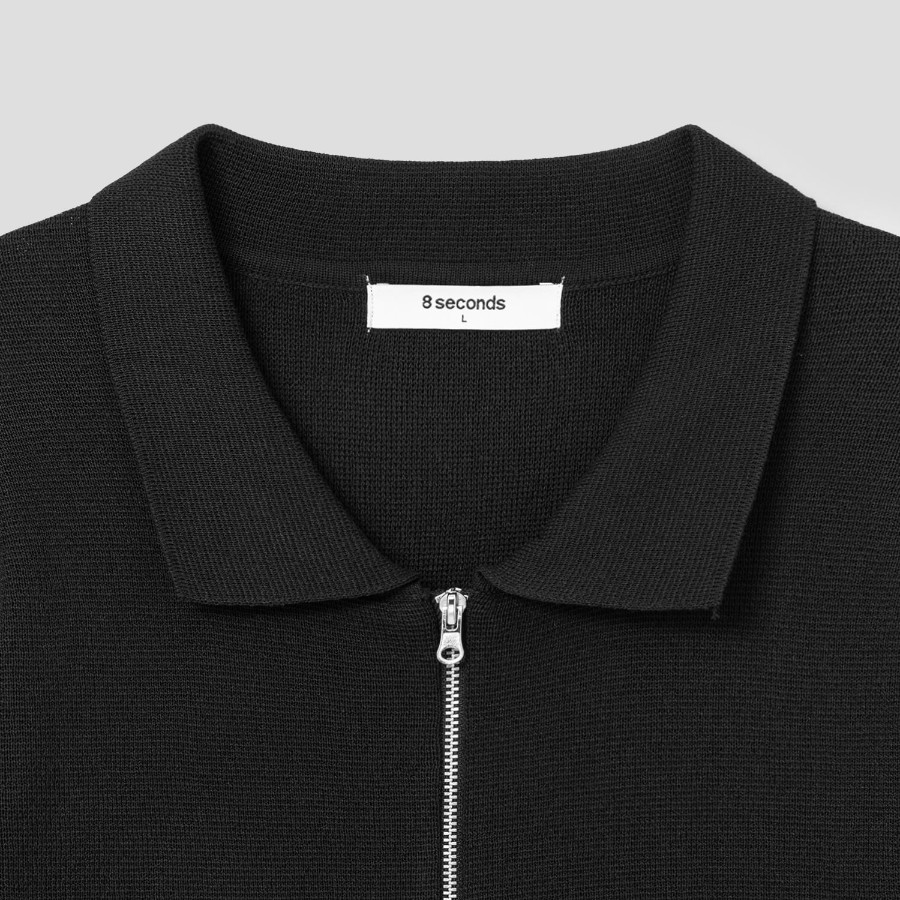 8 seconds Half Milano Collar Zip-Up Cardigan — Black