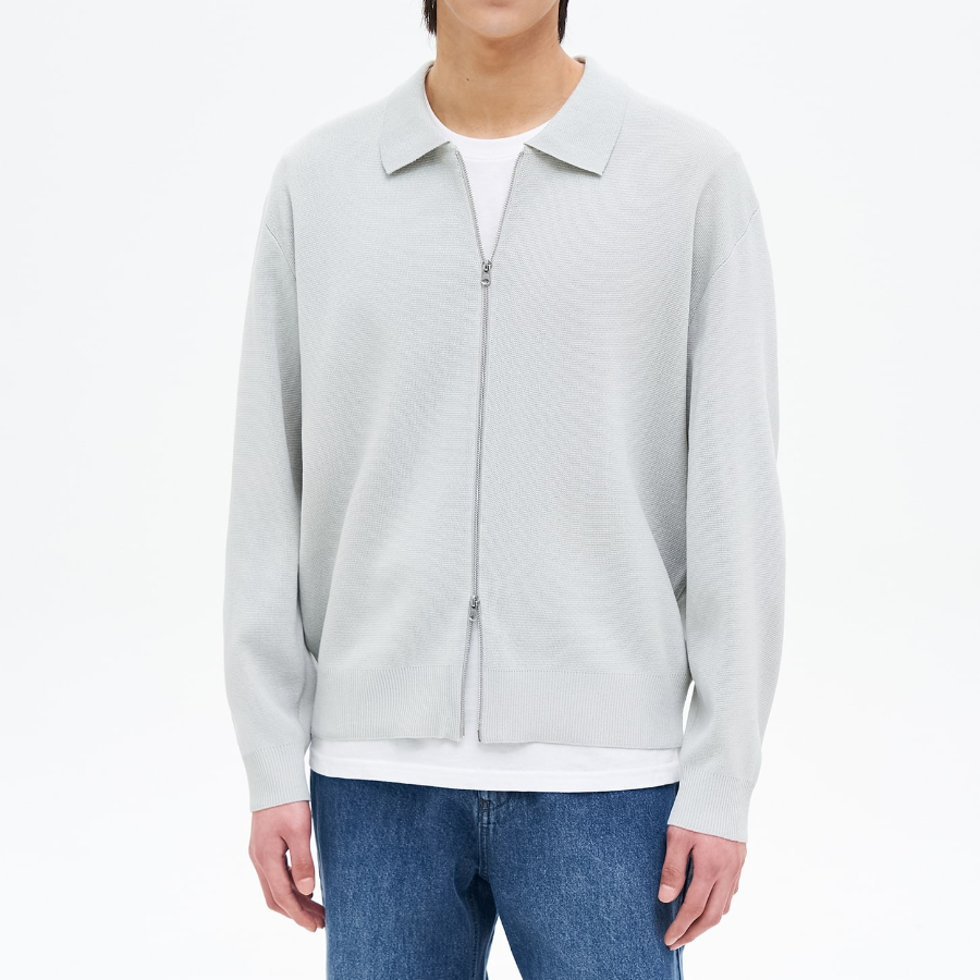 8 seconds Half Milano Collar Zip-Up Cardigan — Light Gray