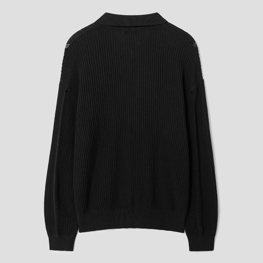 8 seconds Textured Stripe Collar Zip-Up Cardigan — Black