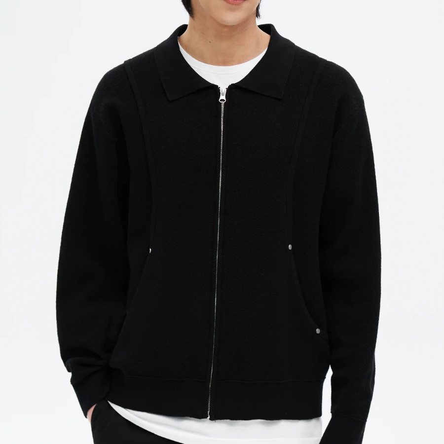 8 seconds Blouson Zip-Up Cardigan — Black