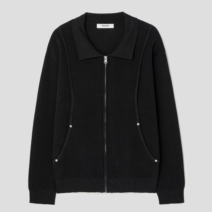 8 seconds Blouson Zip-Up Cardigan — Black