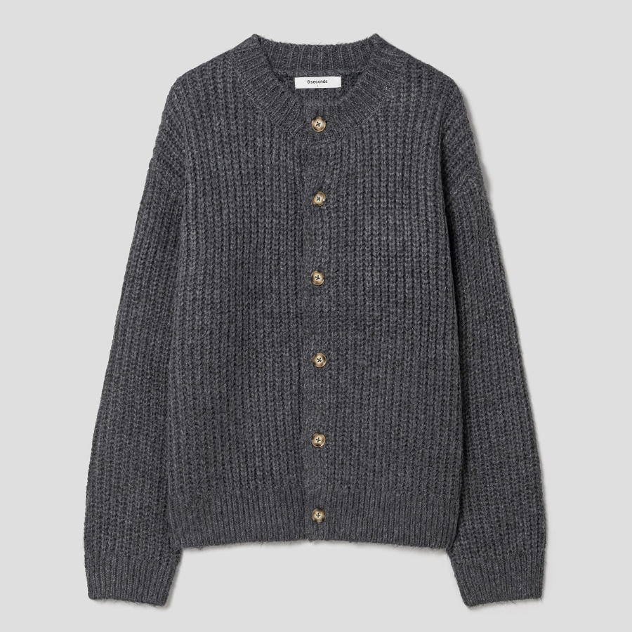 8 seconds Bulky Round-Neck Cardigan — Ash