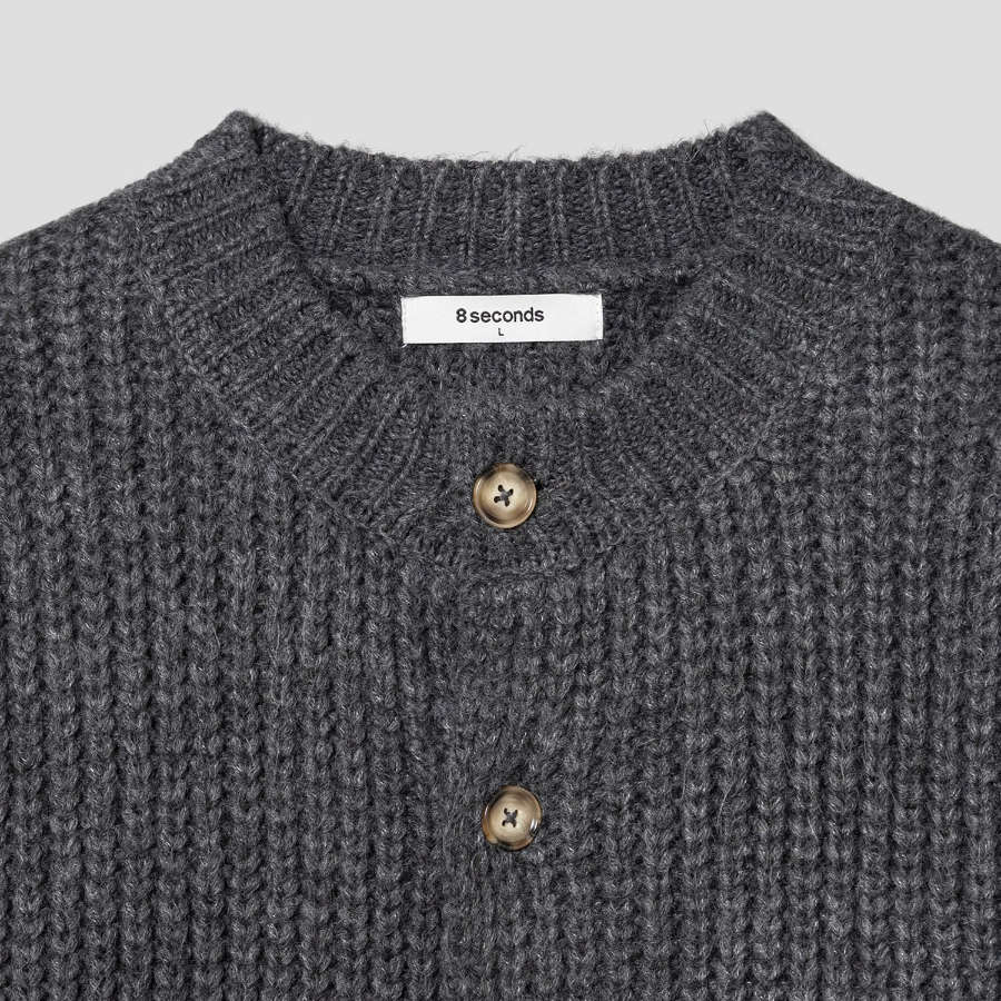 8 seconds Bulky Round-Neck Cardigan — Ash