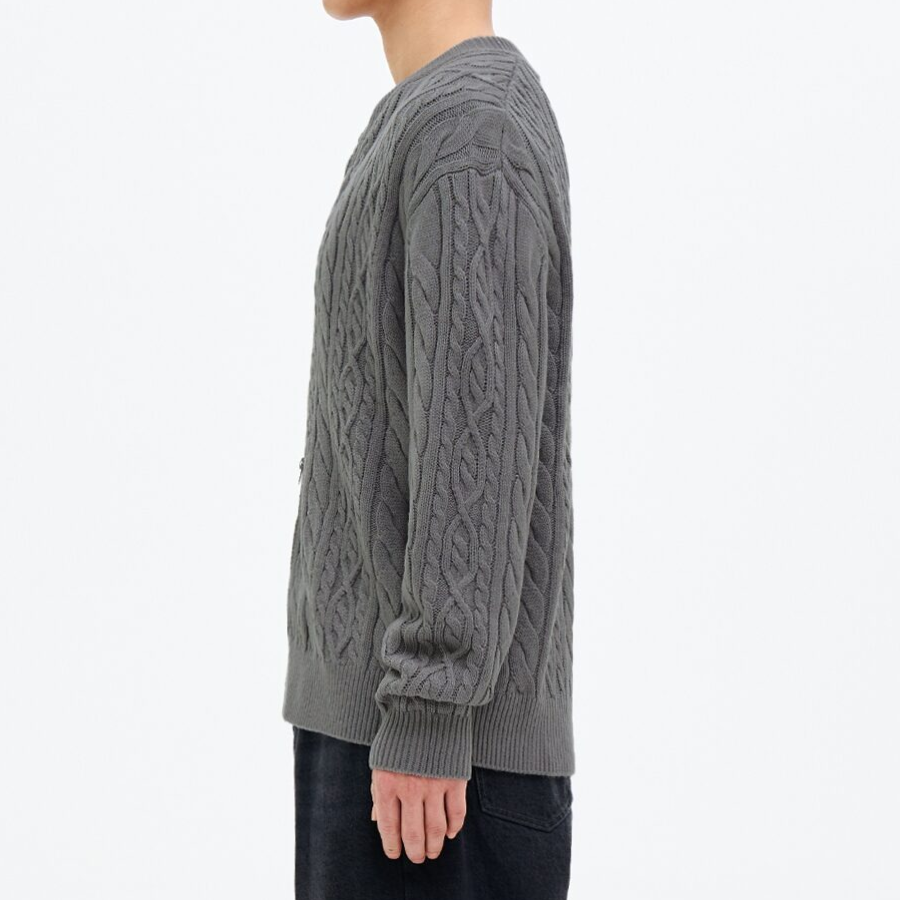8 seconds Cable Round Zip-Up Cardigan — Gray