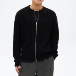 8 seconds Cable Round Zip-Up Cardigan — Black