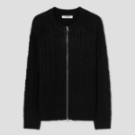 8 seconds Cable Round Zip-Up Cardigan — Black