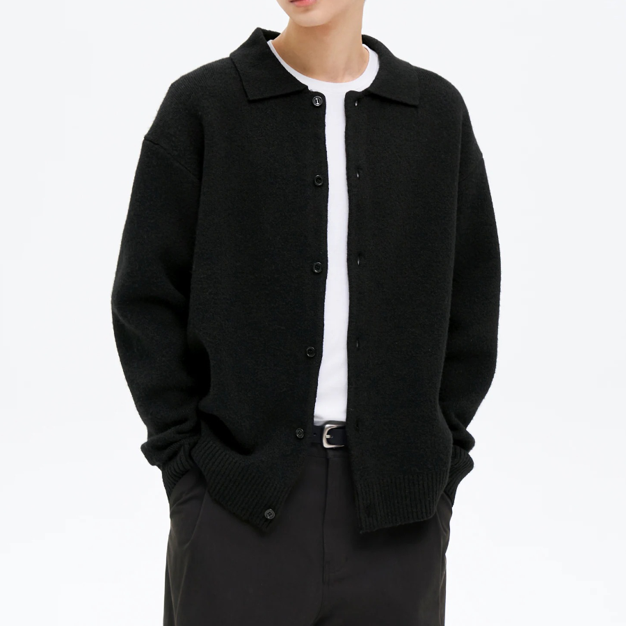 8 seconds Soft Collar Button Cardigan — Black