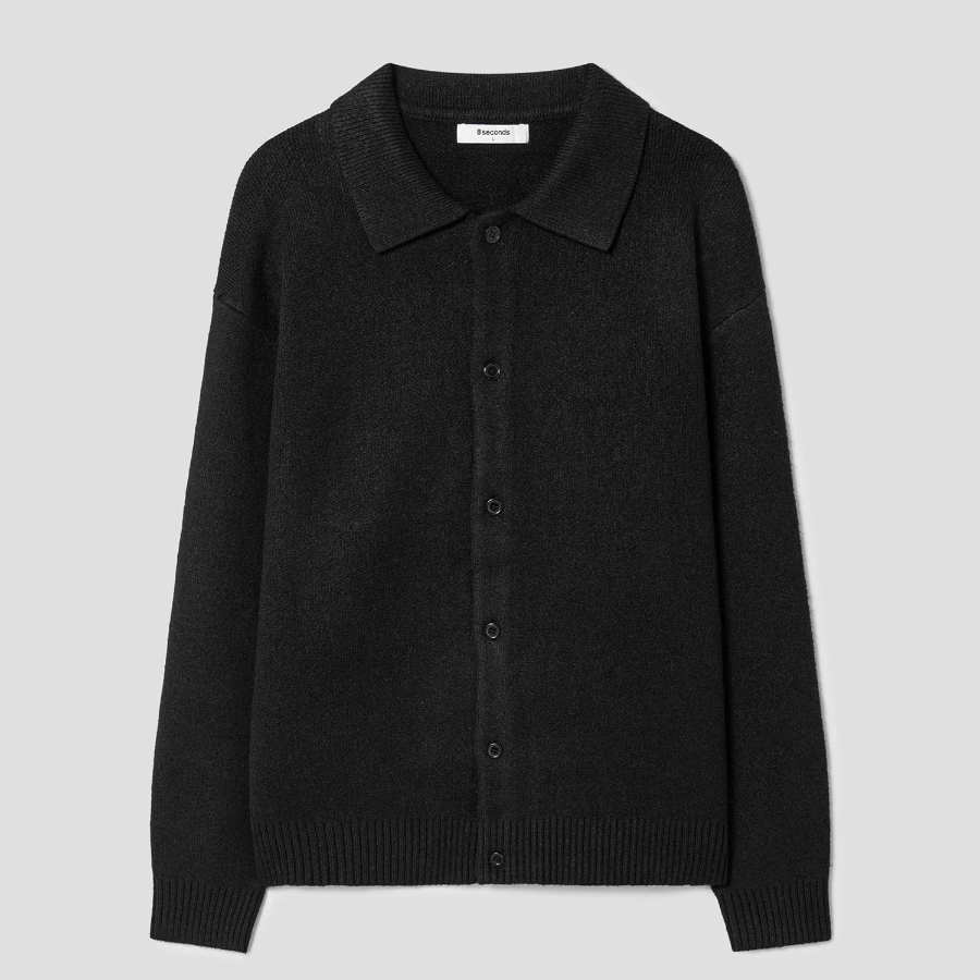 8 seconds Soft Collar Button Cardigan — Black