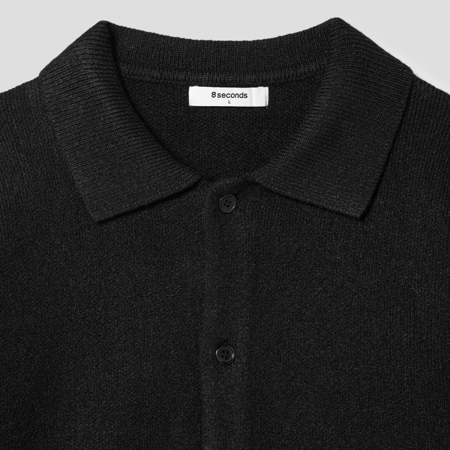 8 seconds Soft Collar Button Cardigan — Black