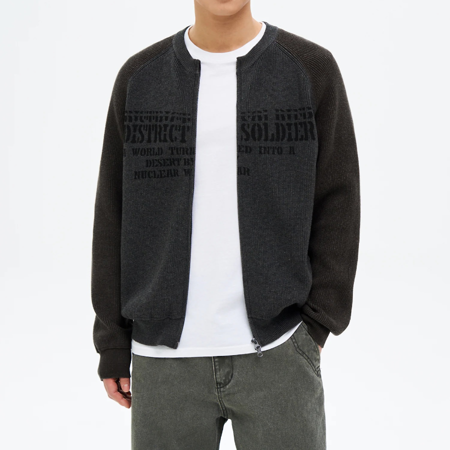 8 seconds Soldier Lettering Round Cardigan — Ash