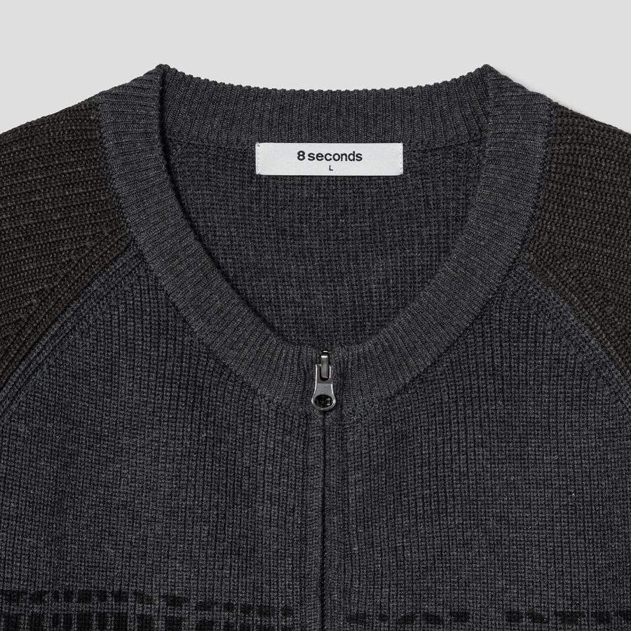 8 seconds Soldier Lettering Round Cardigan — Ash