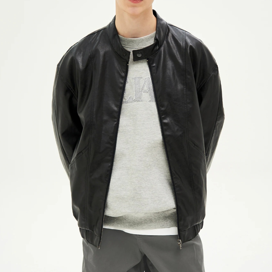 8 seconds Faux Leather Racer Jumper — Black