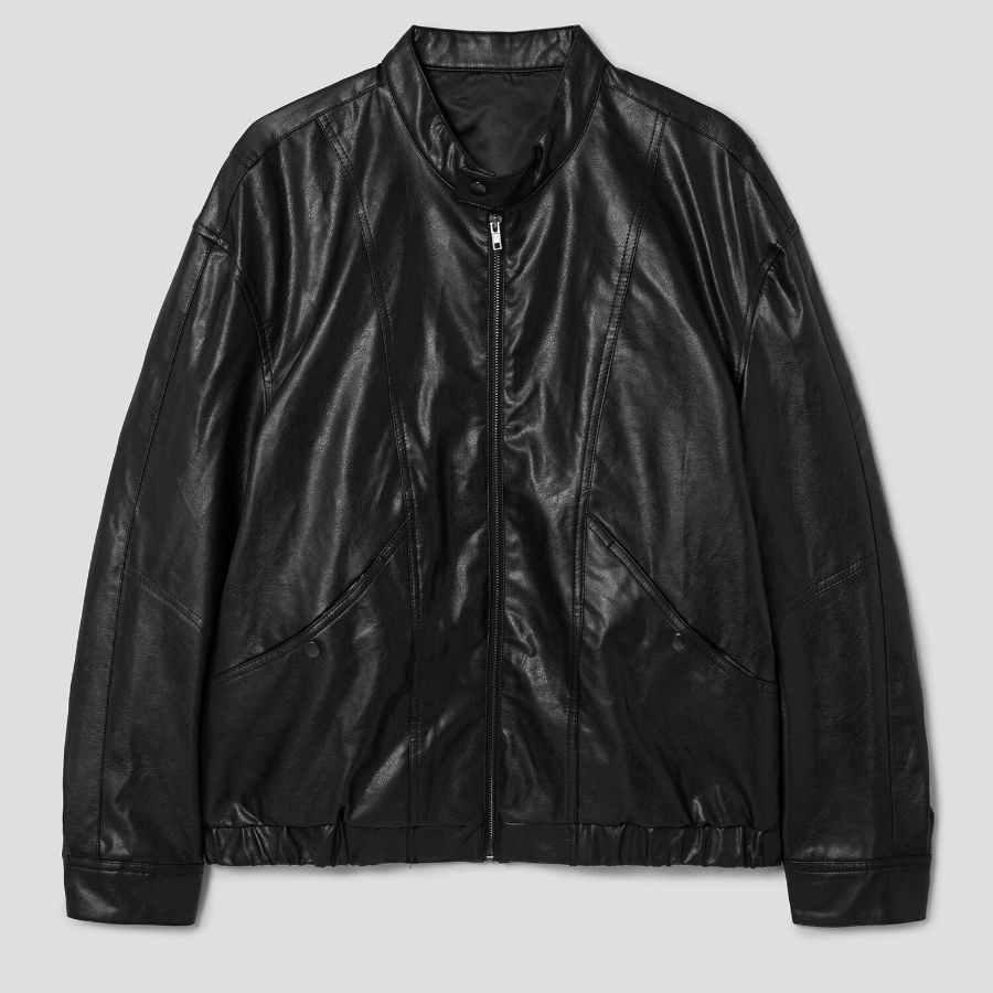 8 seconds Faux Leather Racer Jumper — Black