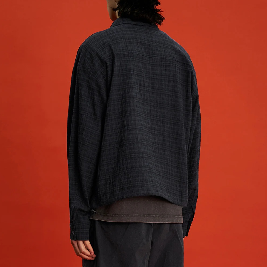 8 seconds Sheer Check Shacket — Navy