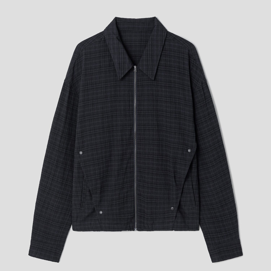 8 seconds Sheer Check Shacket — Navy