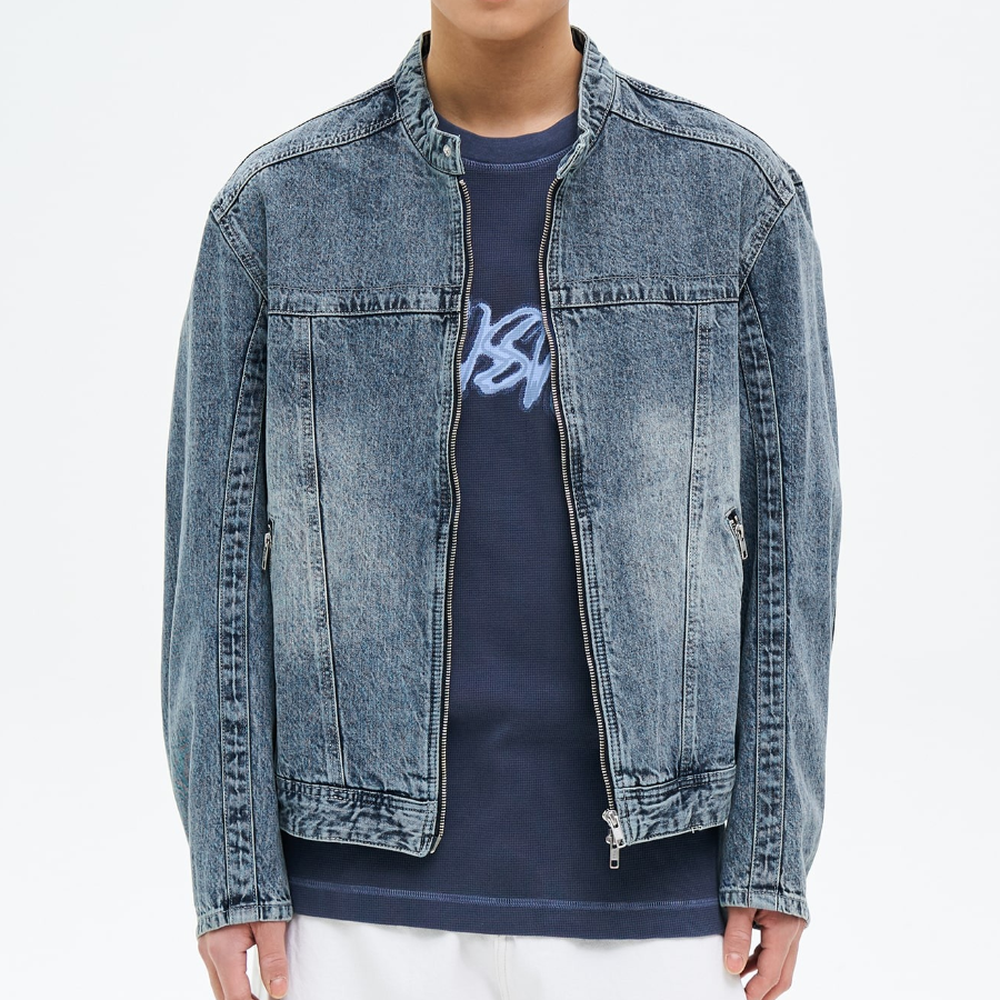 8 seconds Lightweight Denim Racer Jacket — Blue