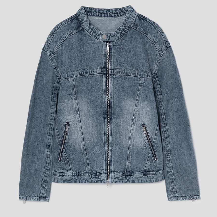8 seconds Lightweight Denim Racer Jacket — Blue