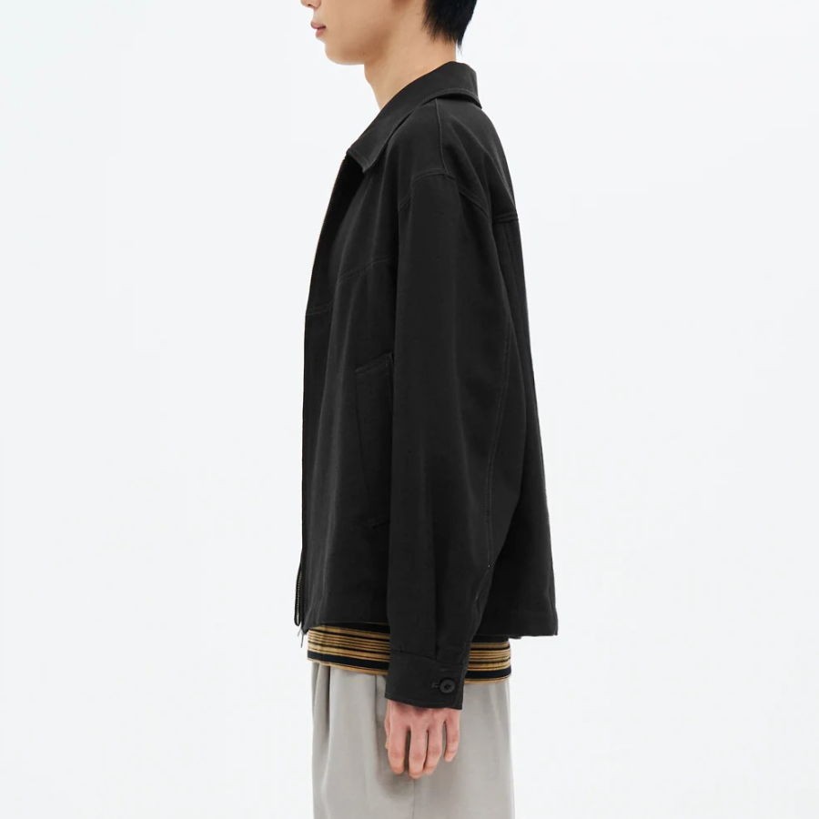 8 seconds Linen Blended Zip-Up Blouson — Black