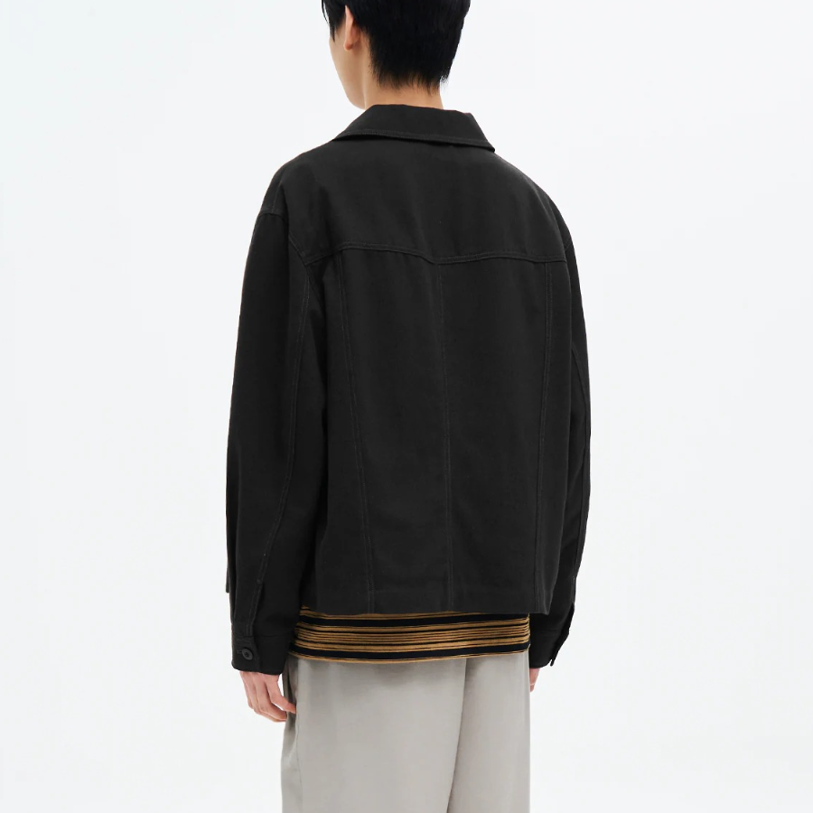 8 seconds Linen Blended Zip-Up Blouson — Black