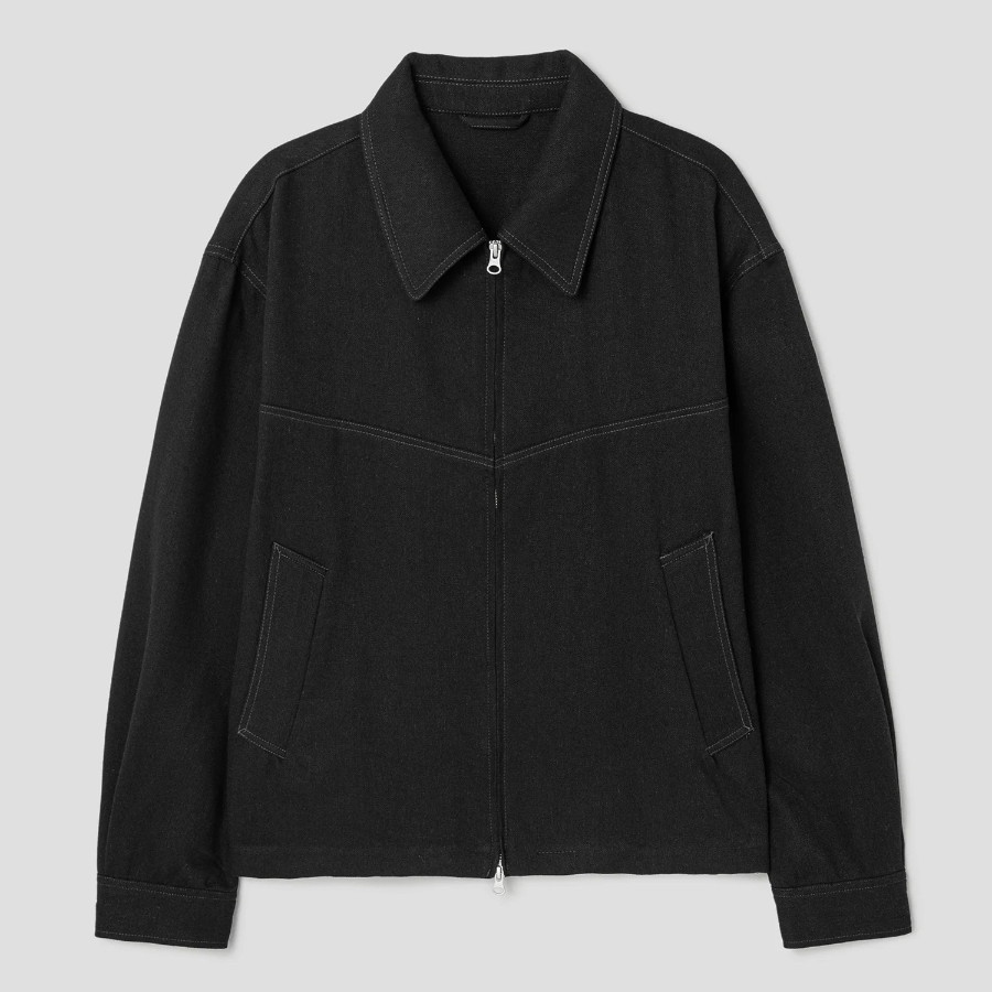 8 seconds Linen Blended Zip-Up Blouson — Black