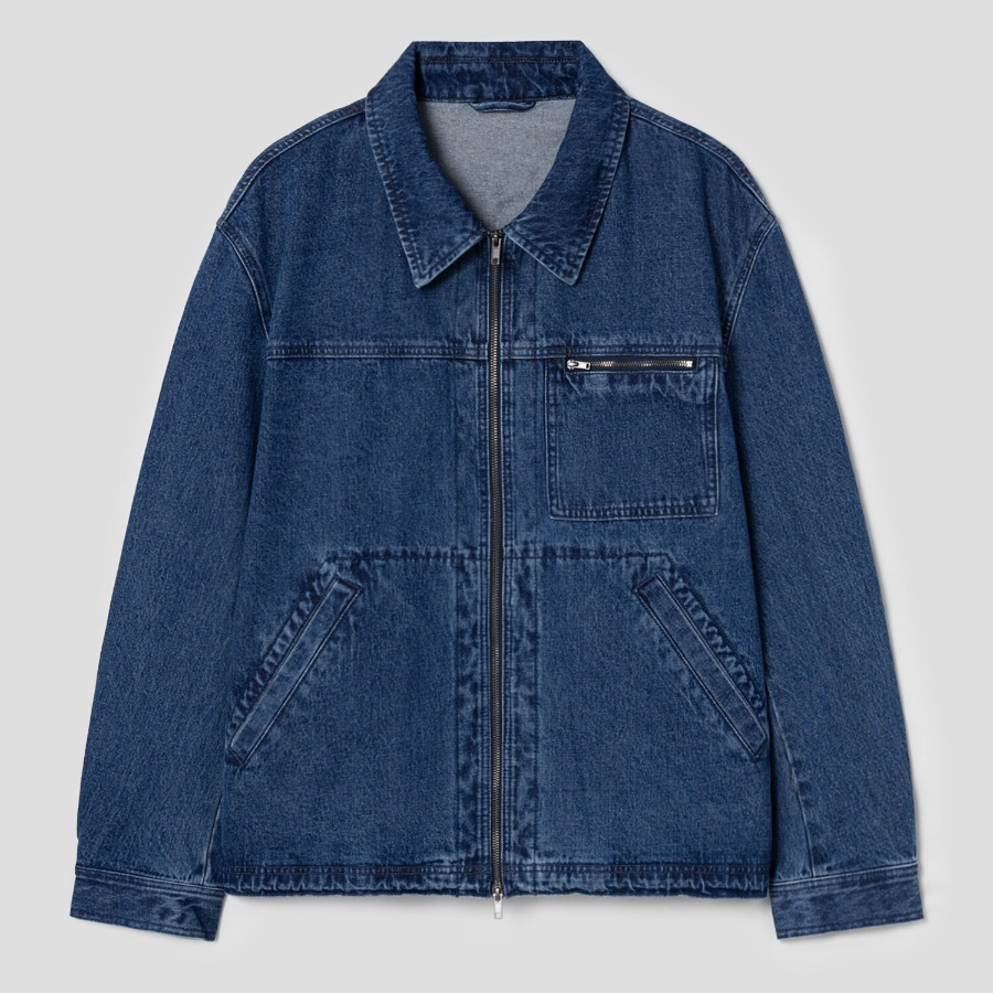 8 seconds Mid-Wash Collar Denim Jacket — Blue