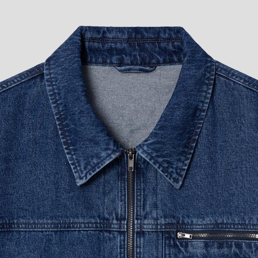 8 seconds Mid-Wash Collar Denim Jacket — Blue