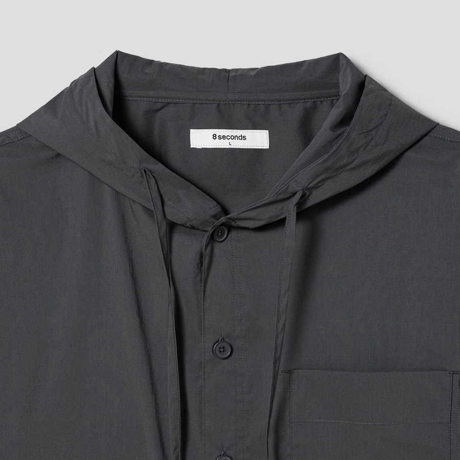8 seconds Cotton Nylon Hooded Shacket — Ash