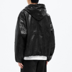 8 seconds Faux Leather Hooded Padded Jumper — Black