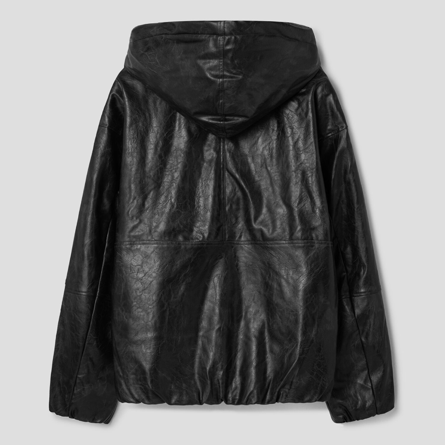 8 seconds Faux Leather Hooded Padded Jumper — Black