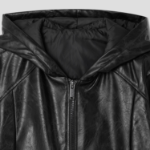 8 seconds Faux Leather Hooded Padded Jumper — Black